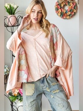 NWT Oli & Hali Washed Daisy Patch Oversized Cottagecore Boho Tunic Top XL